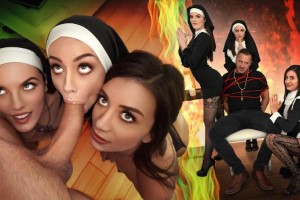 Натали Брукс, Селена Лав и Фиона Фрост — три возбужденных монахиня трахают из него дьявола