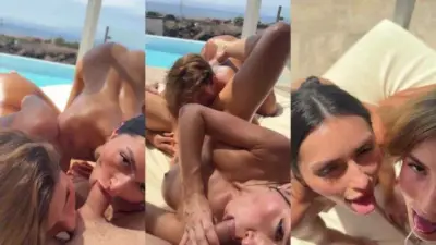 Caryn Beaumont и Agatha Vegas — двойной минет у бассейна на улице